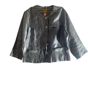 Ruby Rd Gray Blutton Up 3/4 Length Sleeve Blazer 12